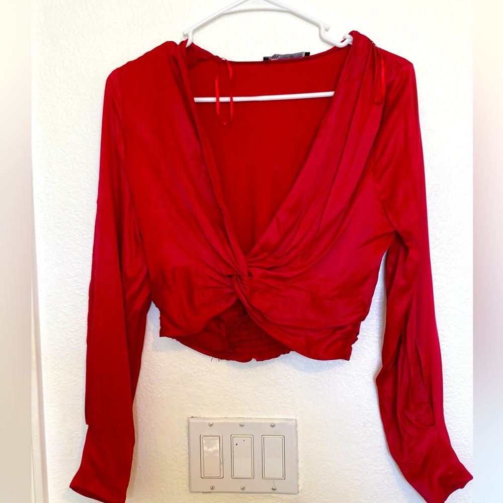 *🔥 Chic Zara Satin Wrap Top - Deep Red - New with Tags! 🔥**
